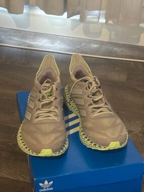 Adidas 4D Running Sneakers Taupe Neon Green Size 8